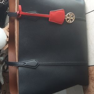 Black Tory Burch Perry triple compartment tote